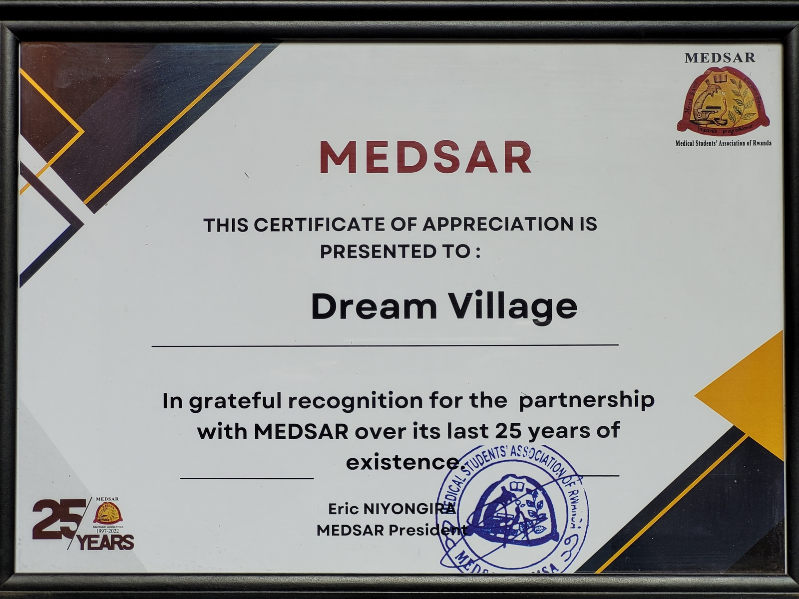 Dream Village Certificate Medsar